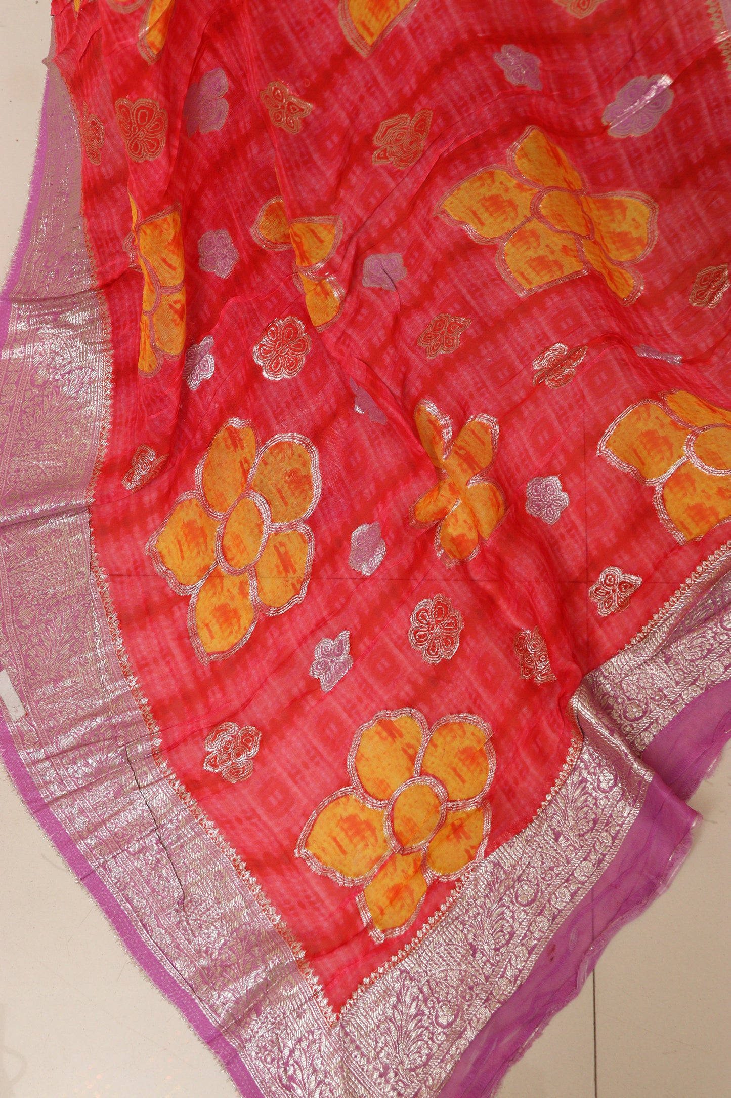 Elegant Red Banarasi Digital Printed Chiffon Georgette Dupatta