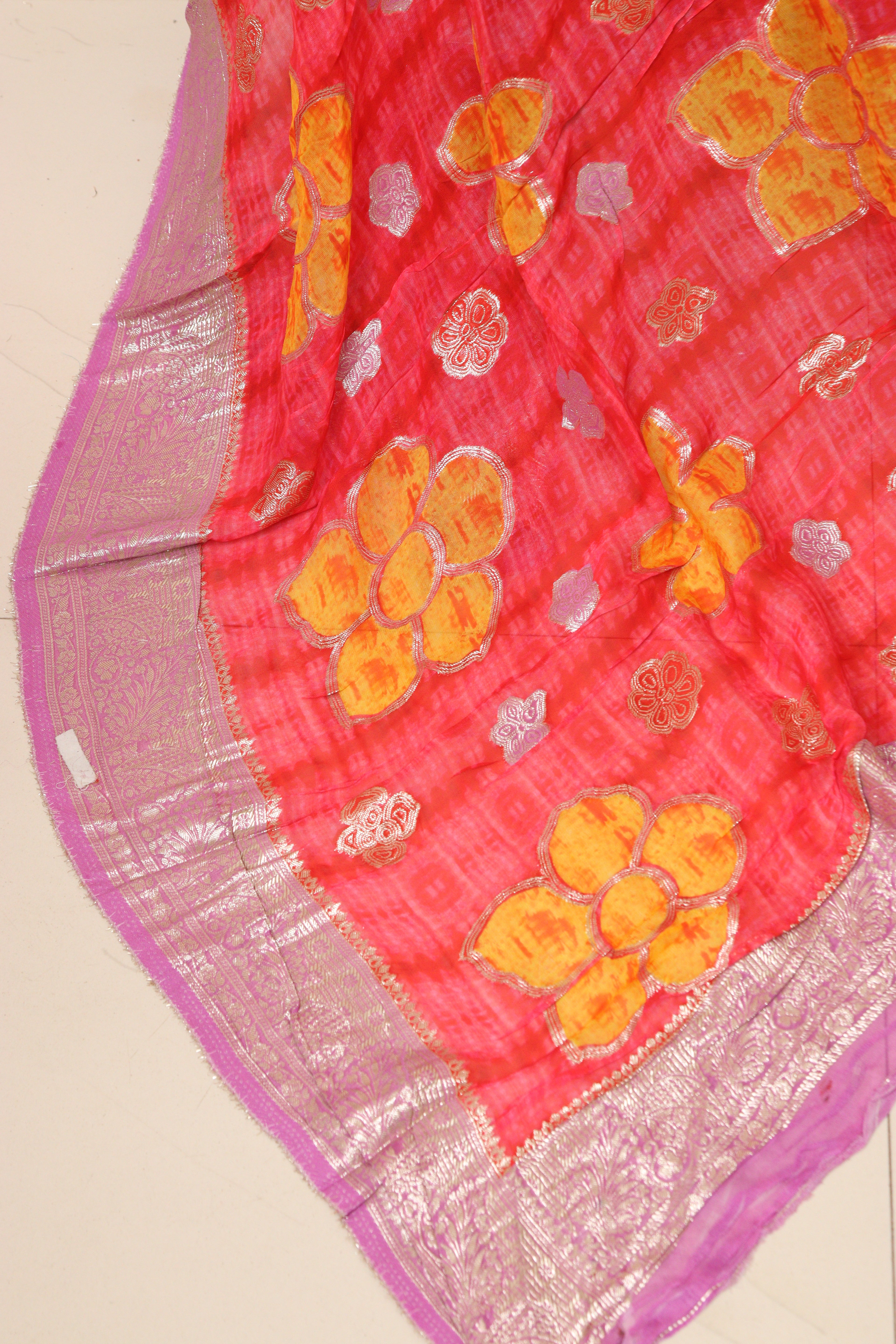Elegant Red Banarasi Digital Printed Chiffon Georgette Dupatta - Luxurion World- Crafted Heirlooms