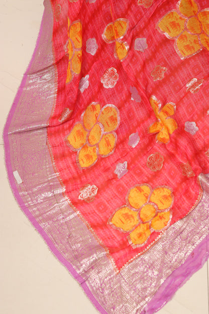 Elegant Red Banarasi Digital Printed Chiffon Georgette Dupatta