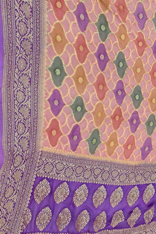 Multicolor Banarasi Pure Georgette Brush Dyed Rangkat Style Dupatta - Luxurion World