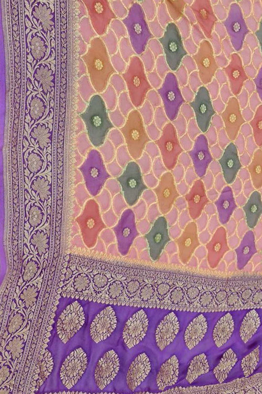 Multicolor Banarasi Pure Georgette Brush Dyed Rangkat Style Dupatta - Luxurion World