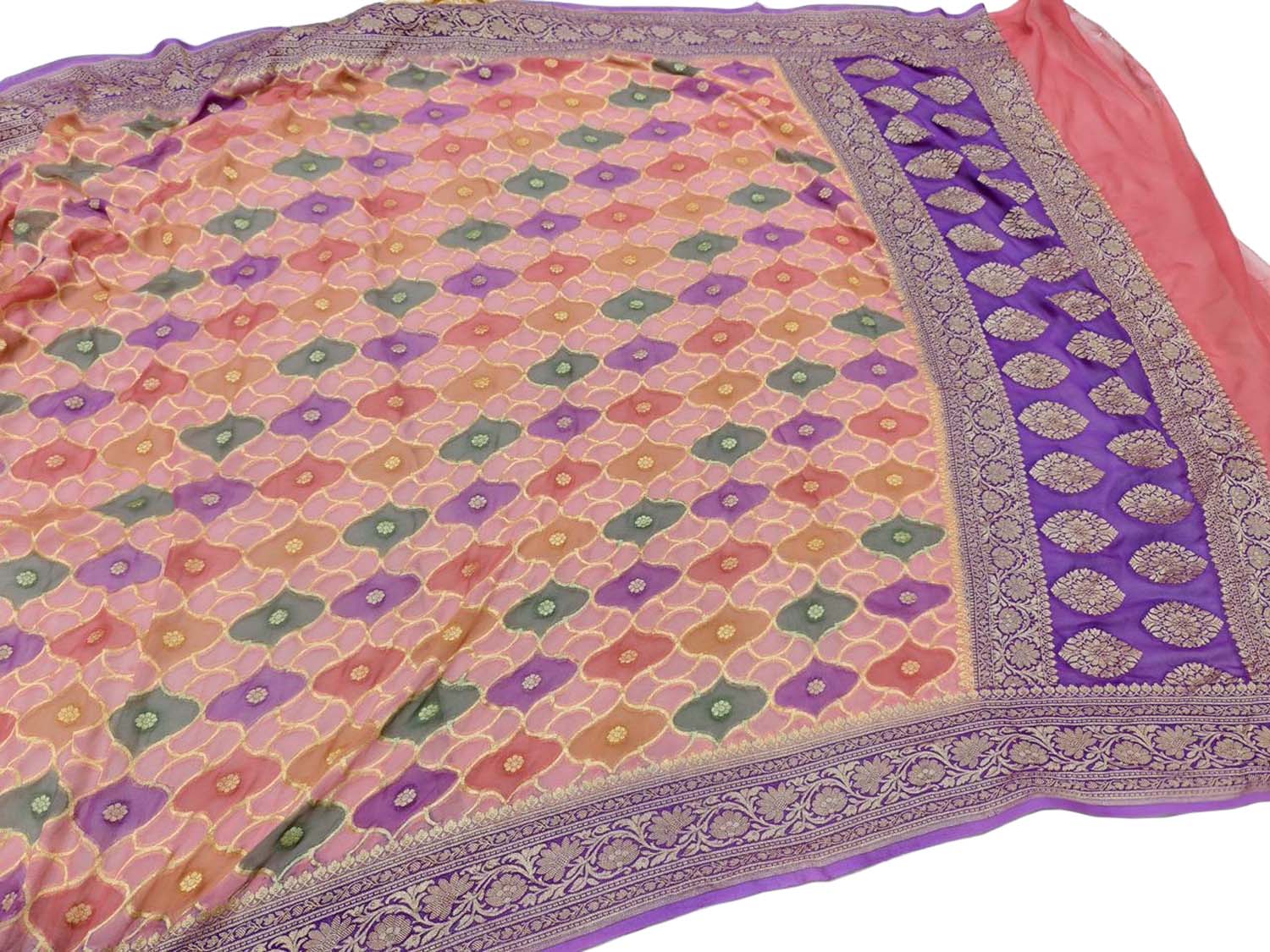 Multicolor Banarasi Pure Georgette Brush Dyed Rangkat Style Dupatta - Luxurion World