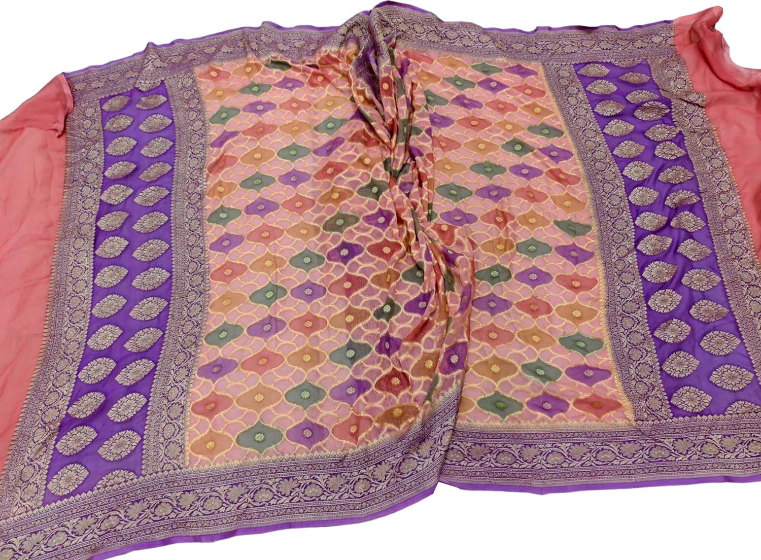 Multicolor Banarasi Pure Georgette Brush Dyed Rangkat Style Dupatta - Luxurion World