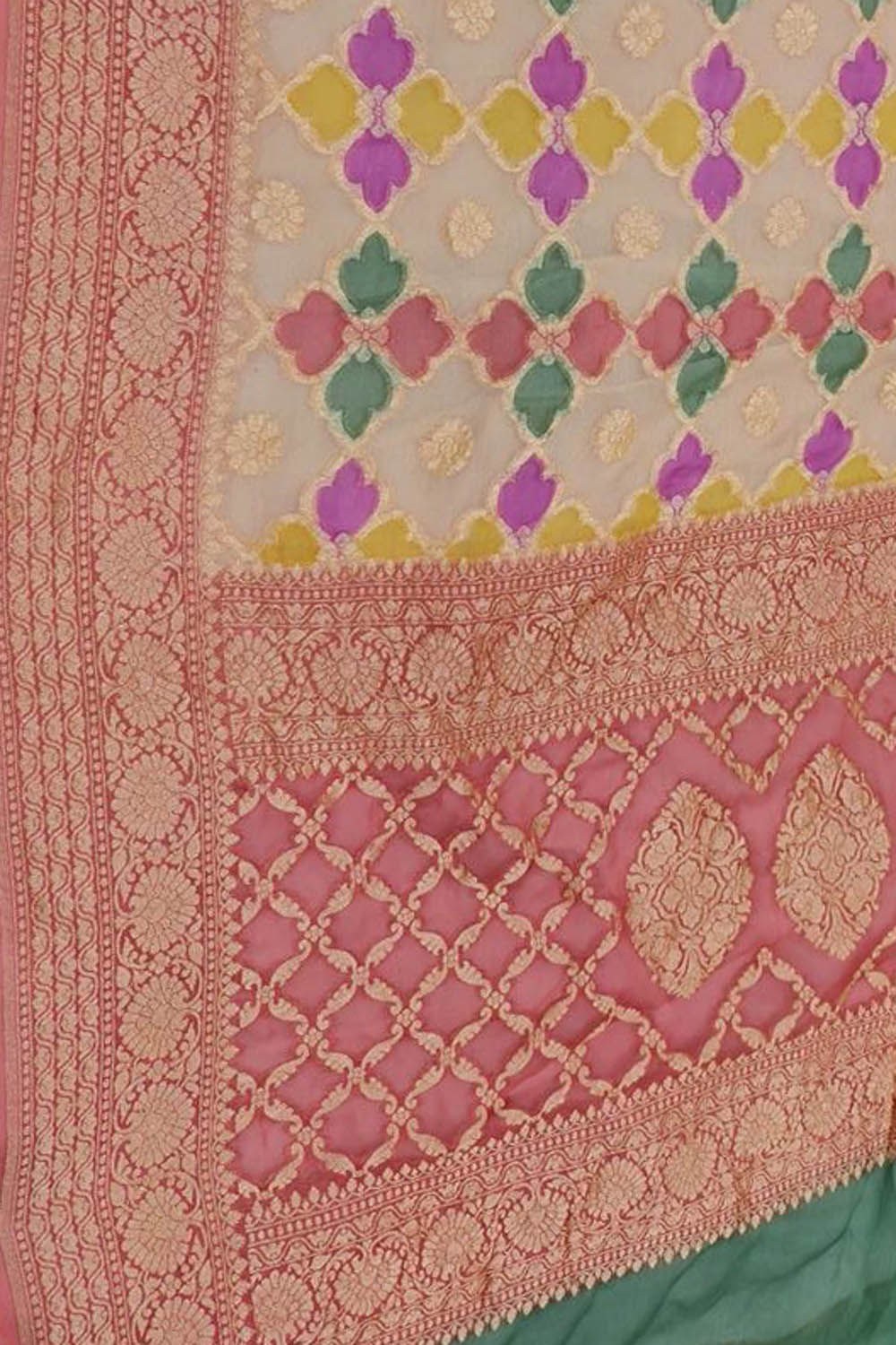 Multicolor Banarasi Pure Georgette Brush Dyed Rangkat Style Dupatta - Luxurion World