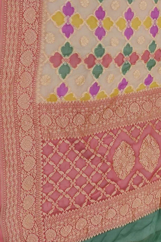 Multicolor Banarasi Pure Georgette Brush Dyed Rangkat Style Dupatta - Luxurion World