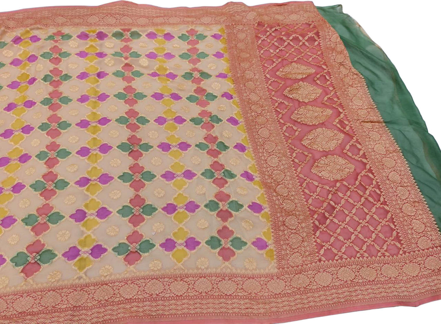 Multicolor Banarasi Pure Georgette Brush Dyed Rangkat Style Dupatta - Luxurion World