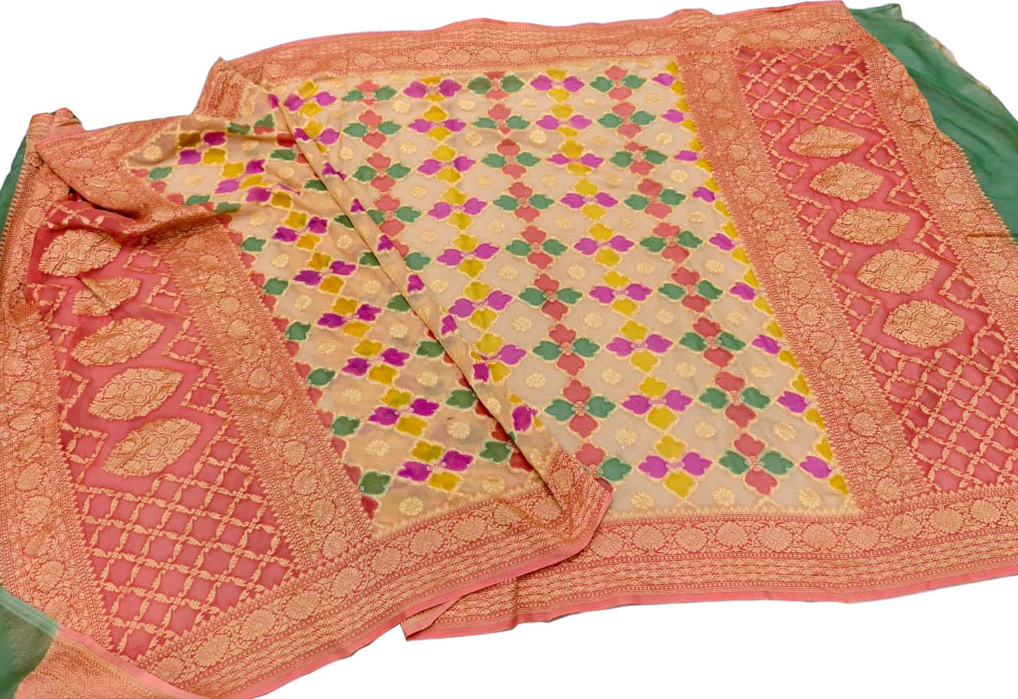 Multicolor Banarasi Pure Georgette Brush Dyed Rangkat Style Dupatta - Luxurion World