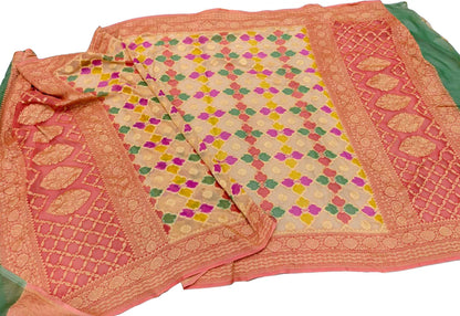 Multicolor Banarasi Pure Georgette Brush Dyed Rangkat Style Dupatta - Luxurion World