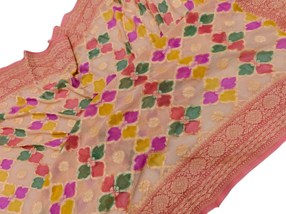 Multicolor Banarasi Pure Georgette Brush Dyed Rangkat Style Dupatta - Luxurion World