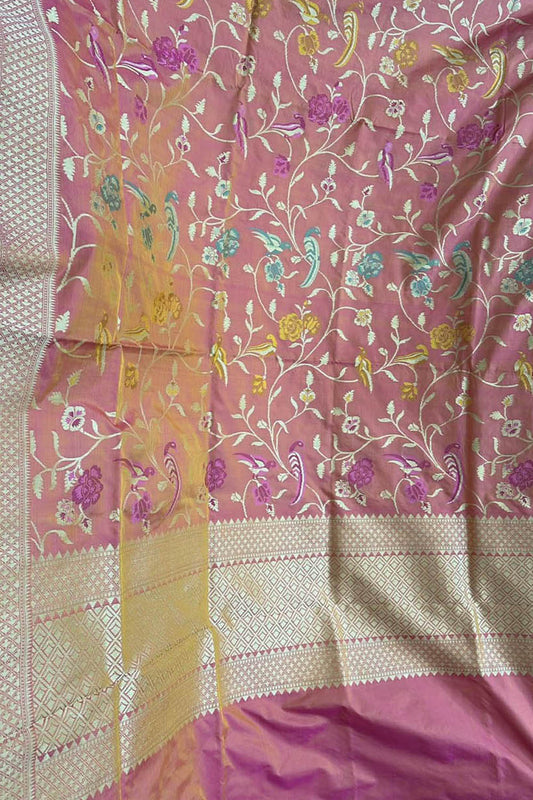 Exquisite Pink Banarasi Silk Handloom Dupatta