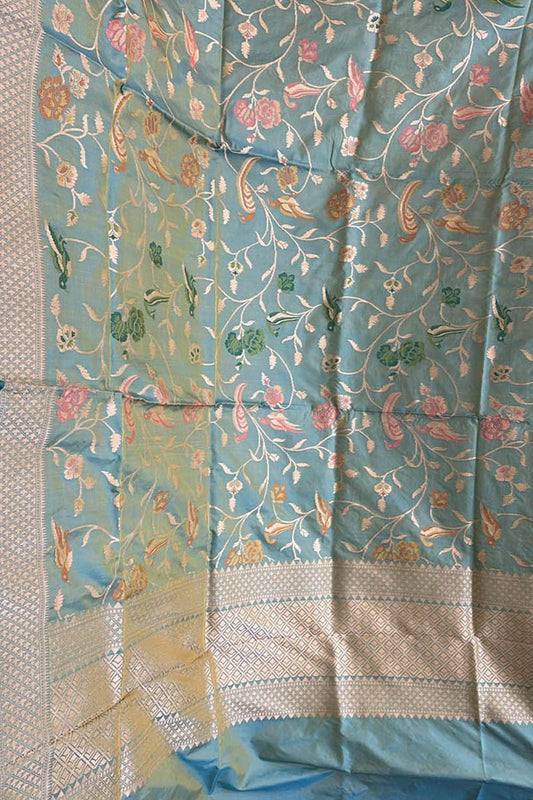 Blue Banarasi Pure Katan Silk Handloom Dupatta