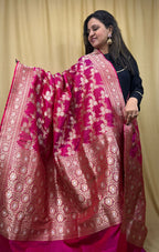 Exquisite Dual Tone Pink Banarasi Handloom Katan Silk Dupatta - Luxurion World