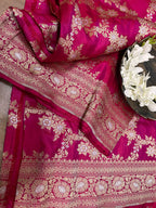 Exquisite Dual Tone Pink Banarasi Handloom Katan Silk Dupatta - Luxurion World