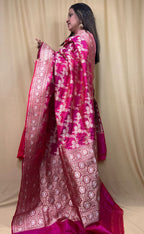 Exquisite Dual Tone Pink Banarasi Handloom Katan Silk Dupatta - Luxurion World