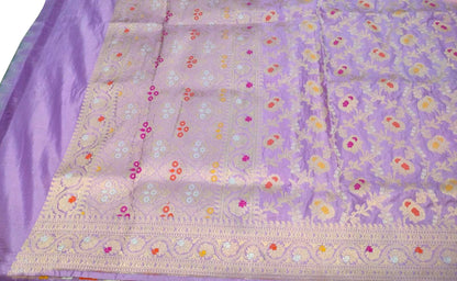 Exquisite Purple Banarasi Silk Dupatta - Handloom Katan - Luxurion World
