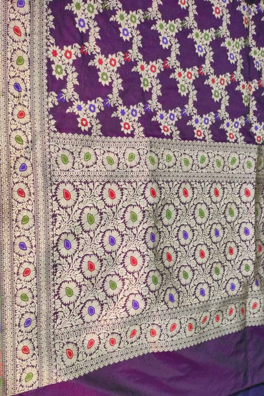 Exquisite Purple Banarasi Silk Dupatta - Handloom Katan