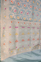 Blue Banarasi Handloom Pure Katan Silk Dupatta - Luxurion World