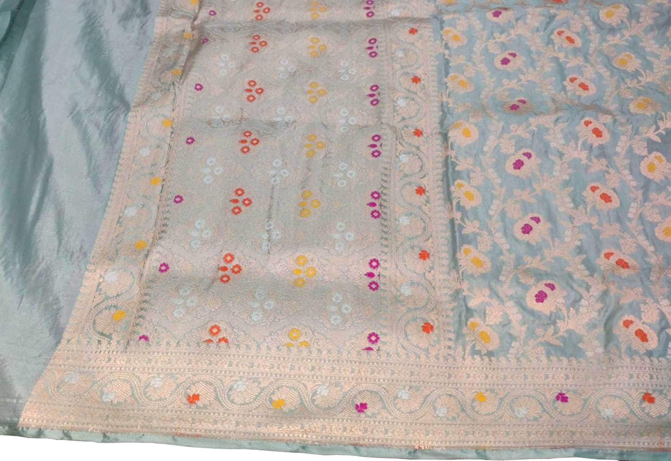 Blue Banarasi Handloom Pure Katan Silk Dupatta - Luxurion World