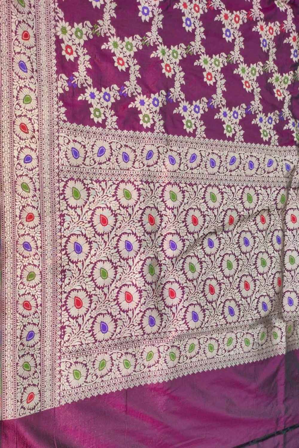 Exquisite Purple Banarasi Silk Dupatta - Handloom Katan - Luxurion World