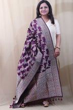 Purple Banarasi Handloom Pure Katan Silk Meenakari Dupatta - Luxurion World