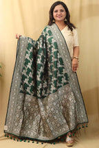 Green  Banarasi Handloom Pure Katan Silk Sona Roopa Dupatta - Luxurion World