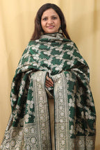 Green  Banarasi Handloom Pure Katan Silk Sona Roopa Dupatta - Luxurion World