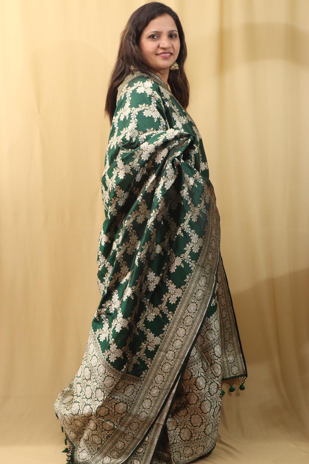 Green  Banarasi Handloom Pure Katan Silk Sona Roopa Dupatta - Luxurion World