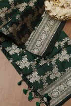 Green  Banarasi Handloom Pure Katan Silk Sona Roopa Dupatta - Luxurion World