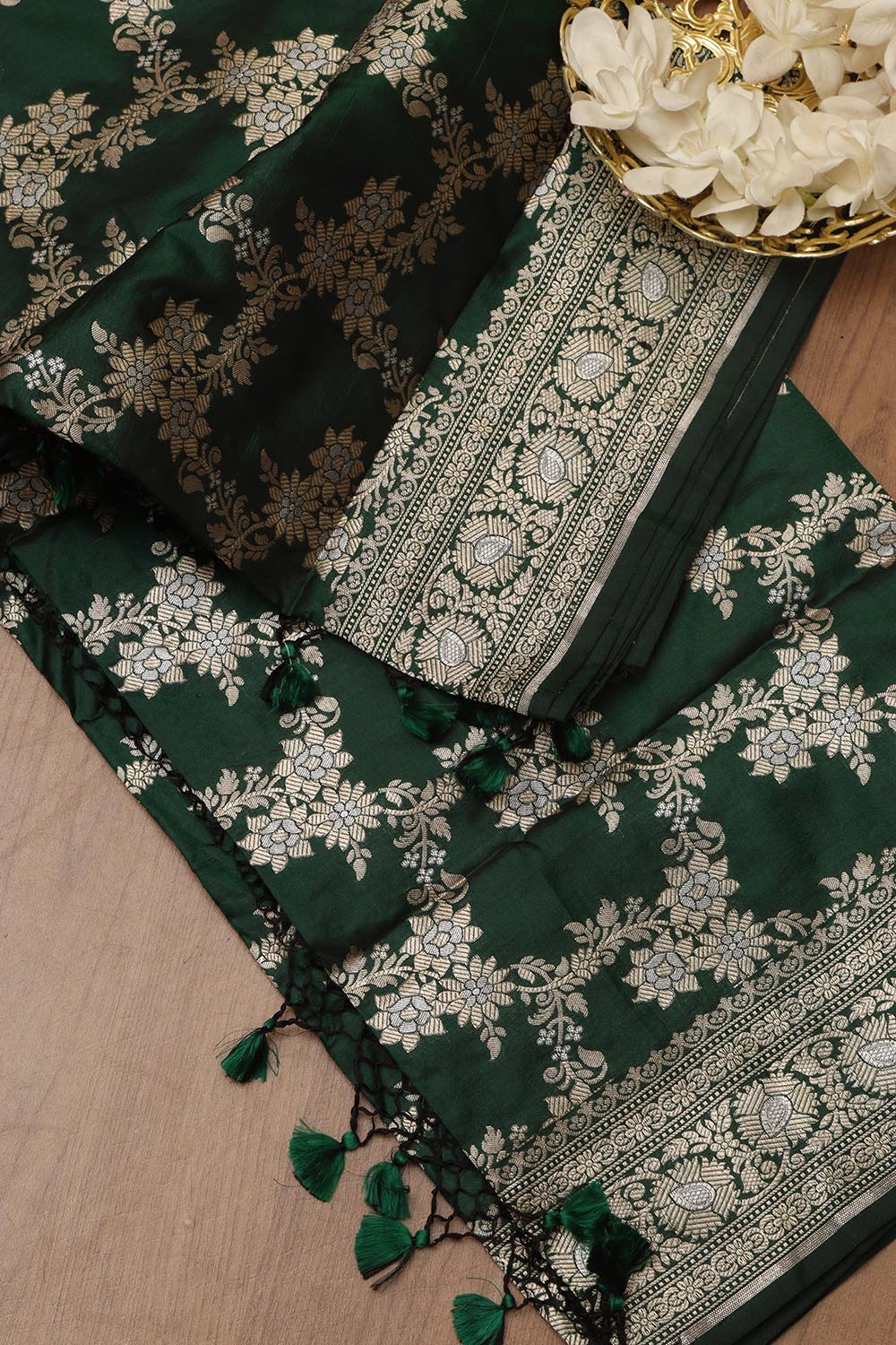 Green  Banarasi Handloom Pure Katan Silk Sona Roopa Dupatta - Luxurion World