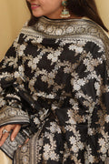 Black Banarasi Handloom Pure Katan Silk Sona Roopa Dupatta - Luxurion World