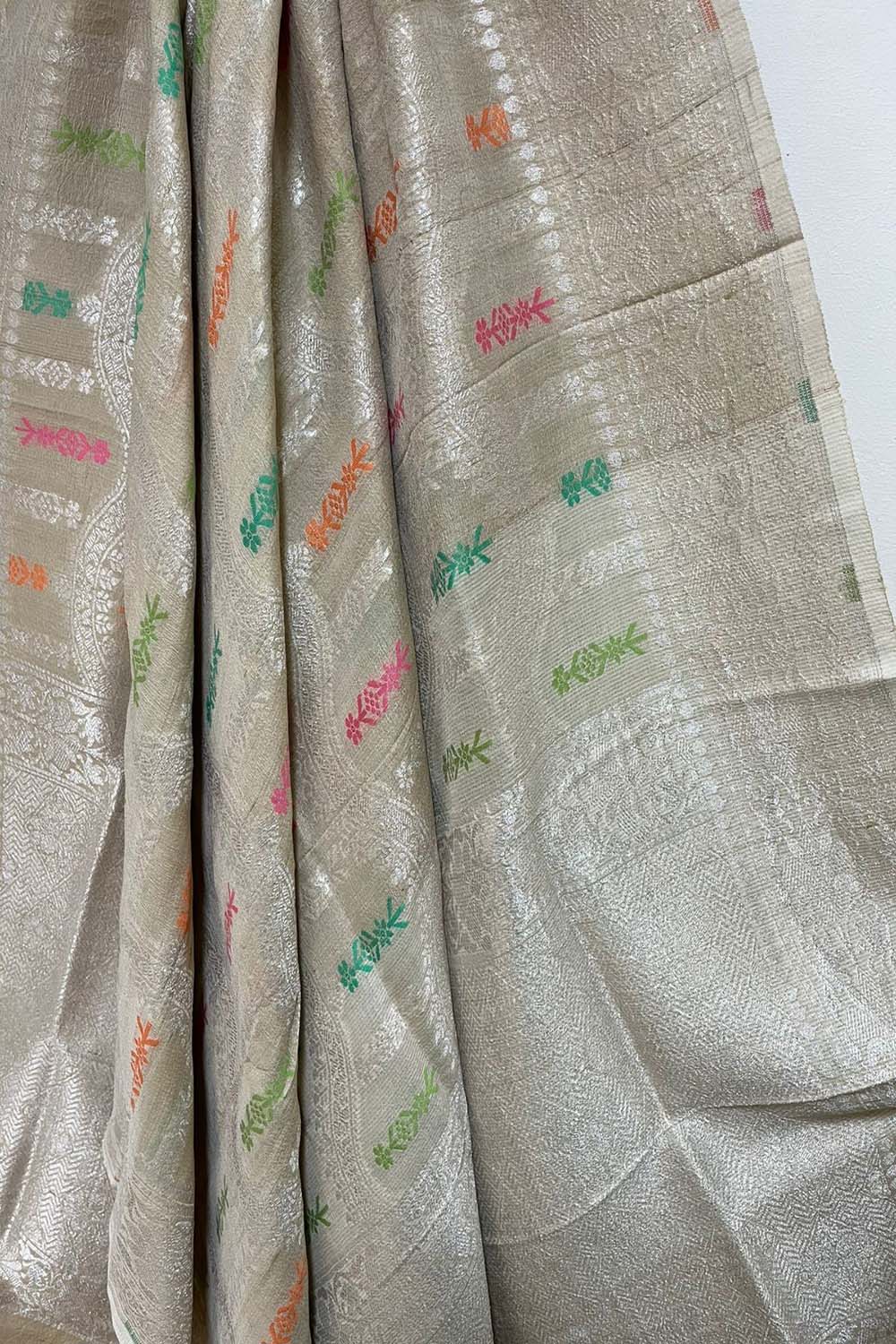 Dyeable Banarasi Handloom Tussar Silk Meenakari Dupatta - Luxurion World- Crafted Heirlooms