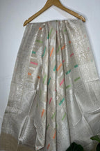 Dyeable Banarasi Handloom Tussar Silk Meenakari Dupatta - Luxurion World- Crafted Heirlooms