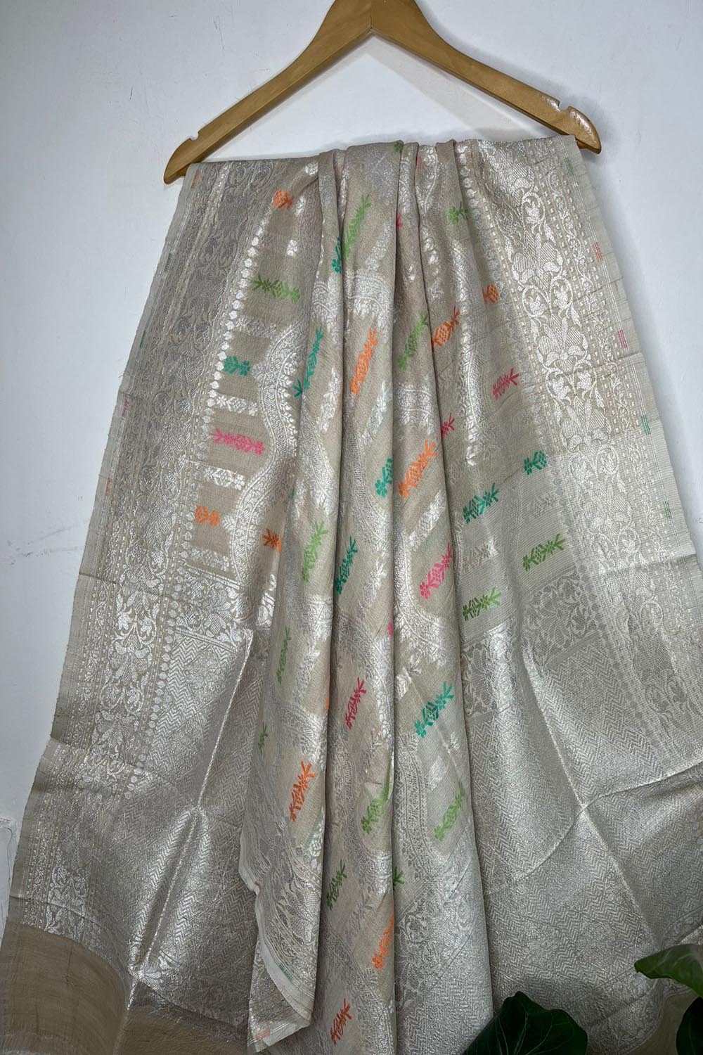 Dyeable Banarasi Handloom Tussar Silk Meenakari Dupatta - Luxurion World- Crafted Heirlooms