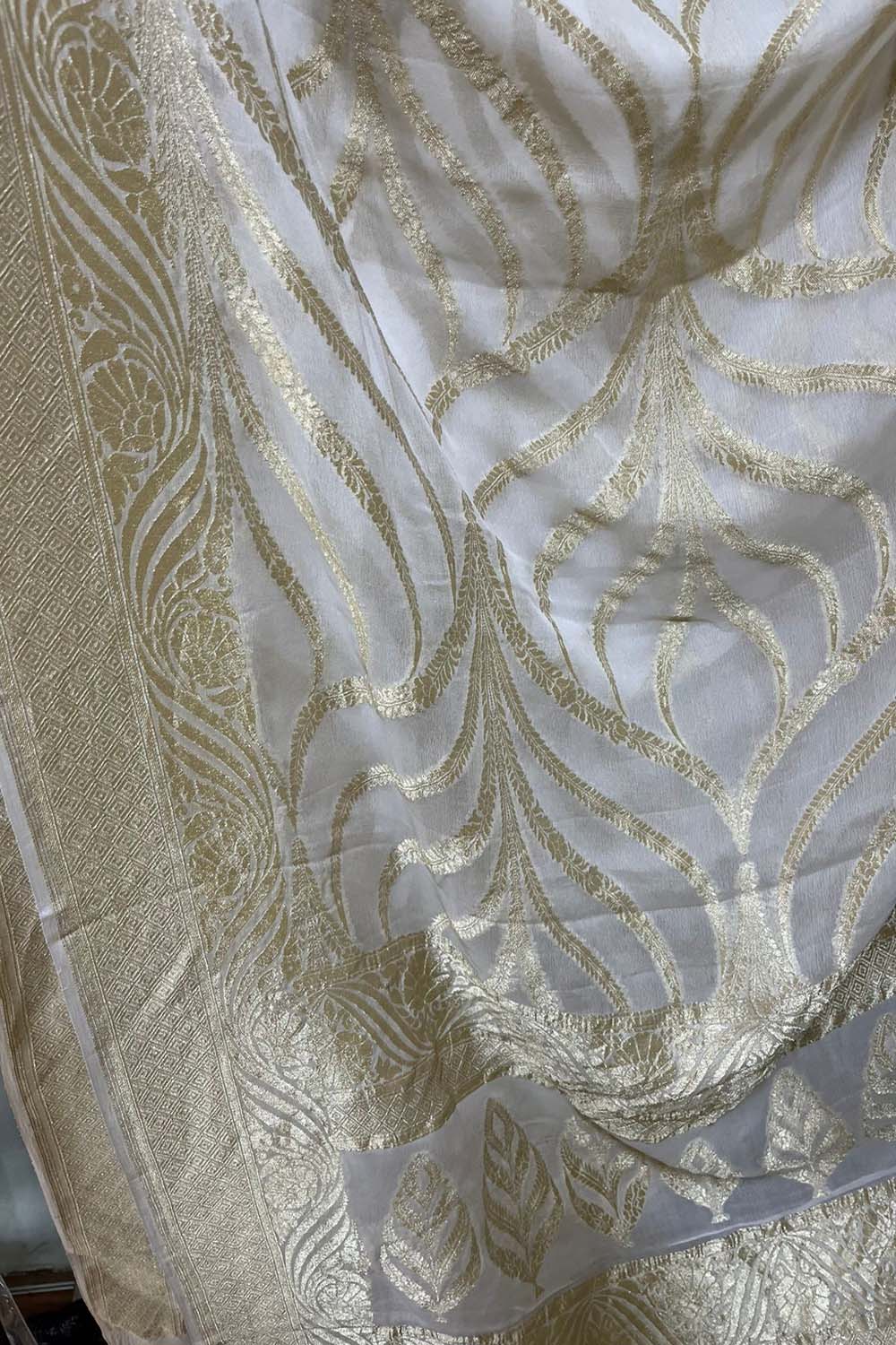 Dyeable Banarasi Handloom Pure Georgette Dupatta - Luxurion World- Crafted Heirlooms