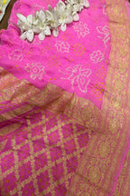 Stunning Pink Banarasi Bandhani Handloom Pure Georgette Dupatta - Luxurion World- Crafted Heirlooms