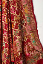 Red Banarasi Bandhani Handloom Pure Georgette Meenakari Dupatta - Luxurion World