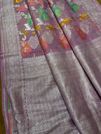 Beautiful Pink Banarasi Handloom Tussar Silk Meenakari Dupatta - Luxurion World- Crafted Heirlooms