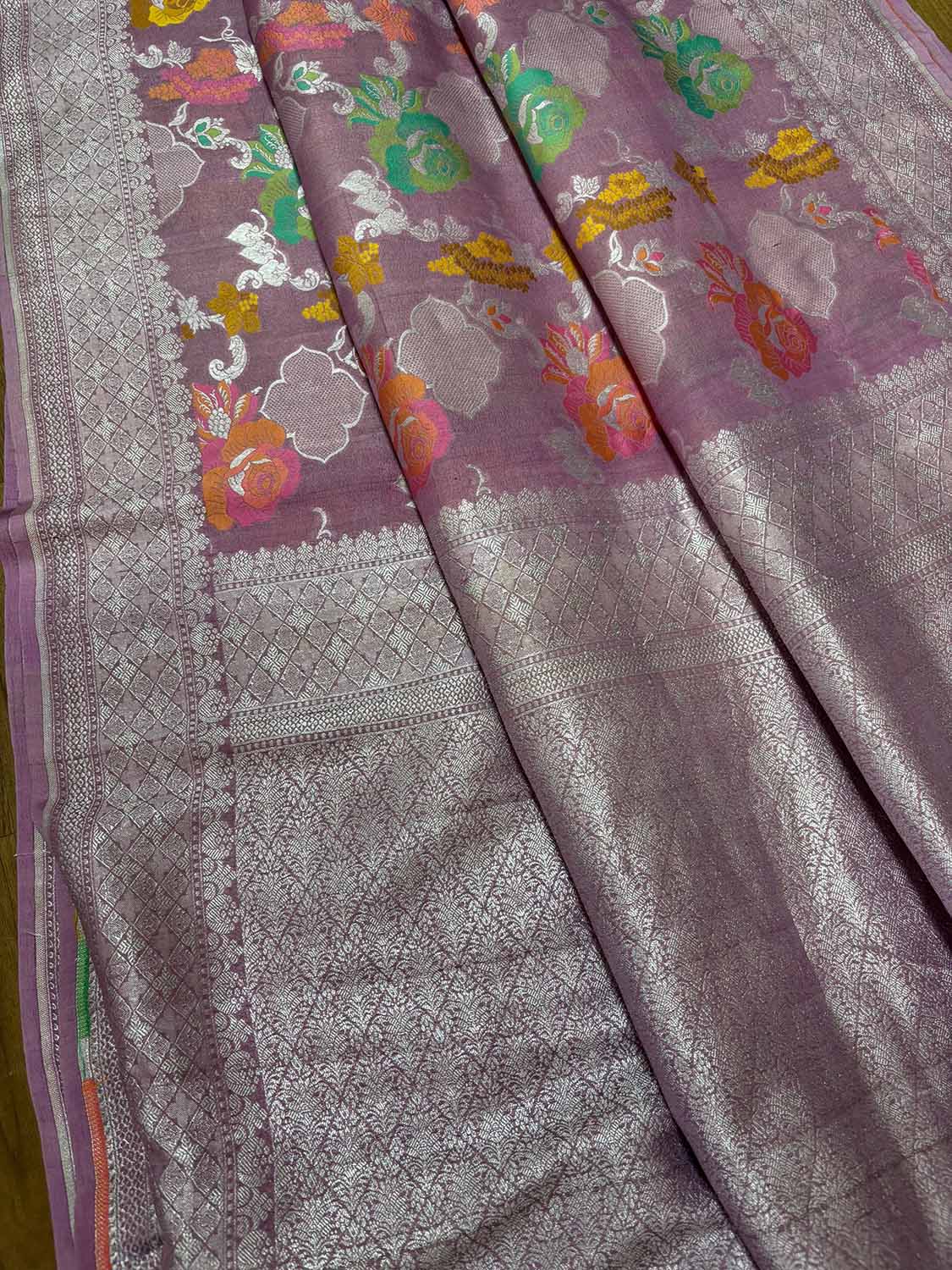 Beautiful Pink Banarasi Handloom Tussar Silk Meenakari Dupatta - Luxurion World- Crafted Heirlooms
