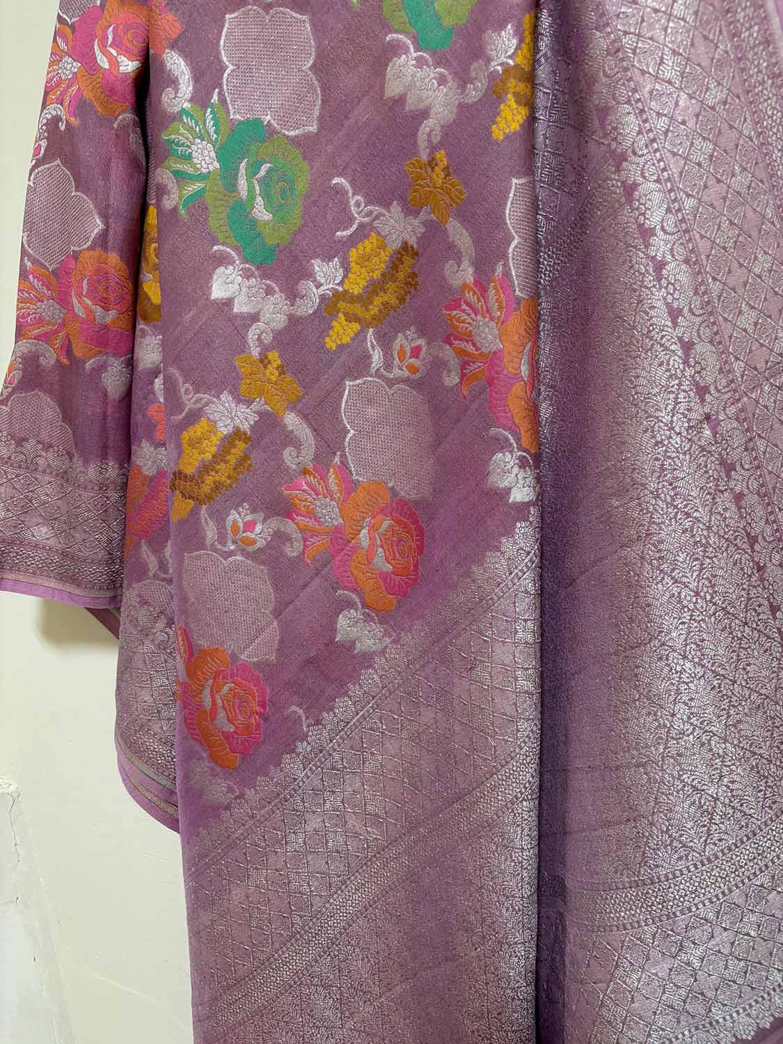 Beautiful Pink Banarasi Handloom Tussar Silk Meenakari Dupatta - Luxurion World- Crafted Heirlooms