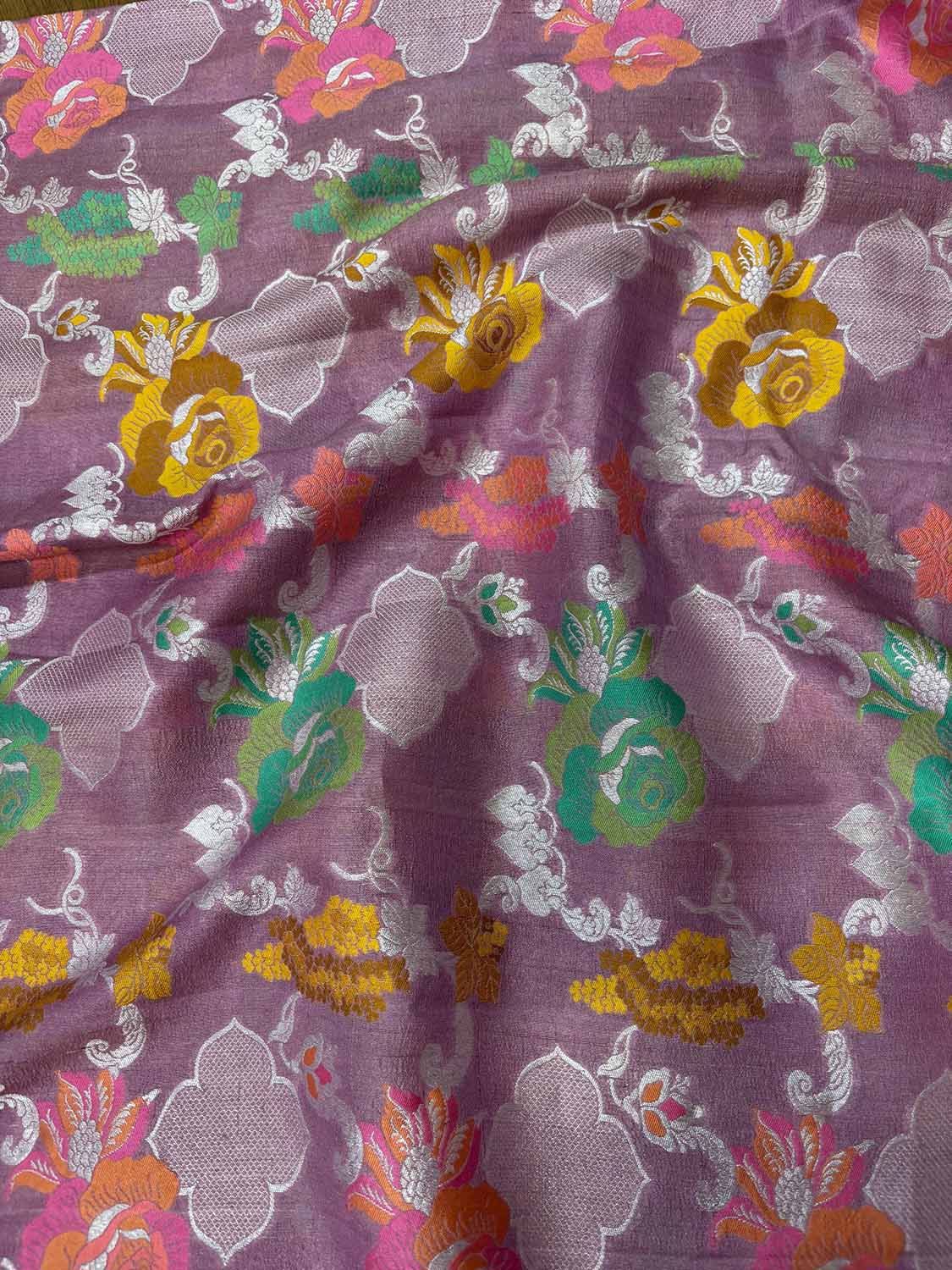 Beautiful Pink Banarasi Handloom Tussar Silk Meenakari Dupatta - Luxurion World- Crafted Heirlooms