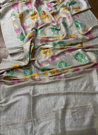 Dyeable Banarasi Handloom Pure Tussar Silk Meenakari Dupatta - Luxurion World- Crafted Heirlooms