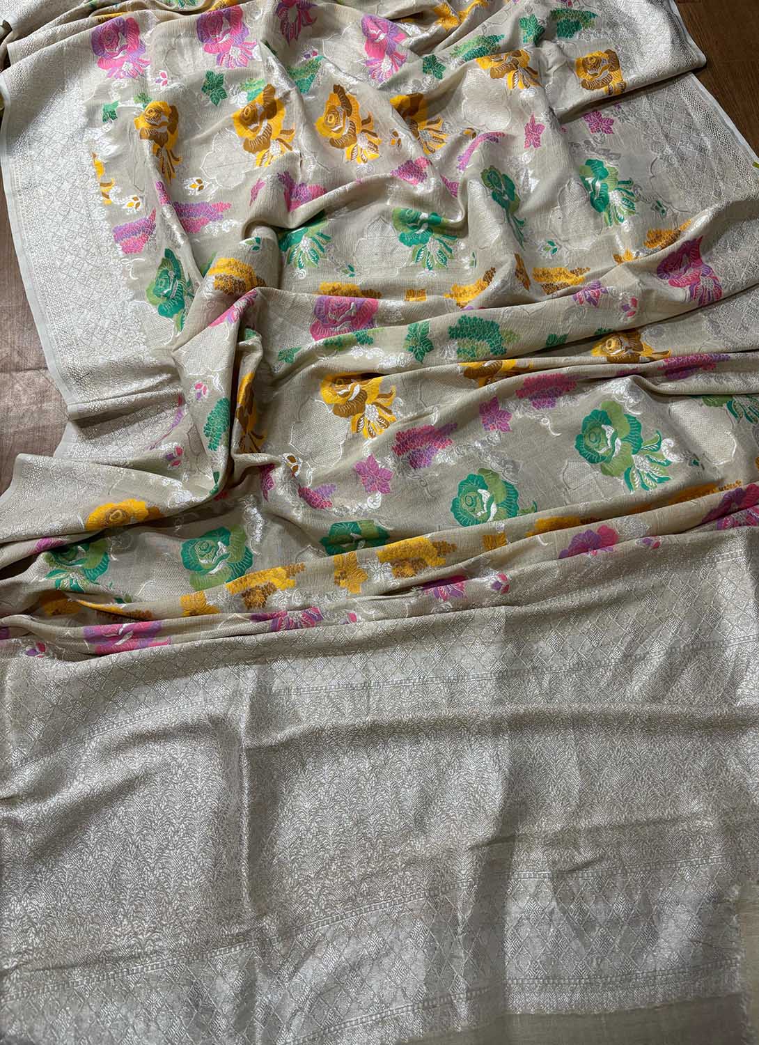 Dyeable Banarasi Handloom Pure Tussar Silk Meenakari Dupatta - Luxurion World- Crafted Heirlooms