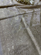 Dyeable Banarasi Handloom Pure Moonga Silk Flower Design Dupatta - Luxurion World- Crafted Heirlooms
