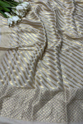 Dyeable Banarasi Handloom Pure Moonga Silk Stripes Design Dupatta - Luxurion World- Crafted Heirlooms