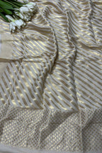 Dyeable Banarasi Handloom Pure Moonga Silk Stripes Design Dupatta - Luxurion World- Crafted Heirlooms