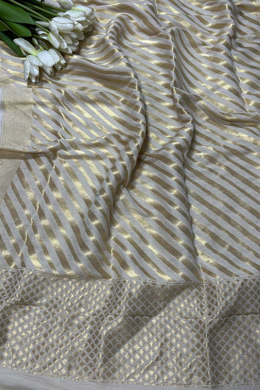 Dyeable Banarasi Handloom Pure Moonga Silk Stripes Design Dupatta - Luxurion World