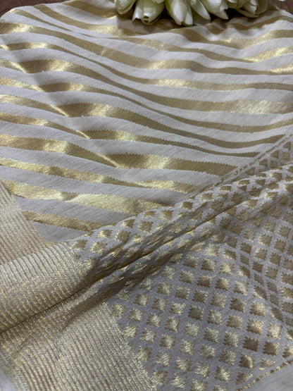 Dyeable Banarasi Handloom Pure Moonga Silk Stripes Design Dupatta - Luxurion World