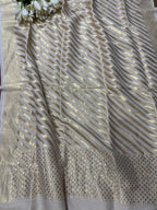 Dyeable Banarasi Handloom Pure Moonga Silk Stripes Design Dupatta - Luxurion World- Crafted Heirlooms