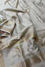 Dyeable Banarasi Handloom Pure Moonga Silk Sona Roopa Dupatta - Luxurion World- Crafted Heirlooms