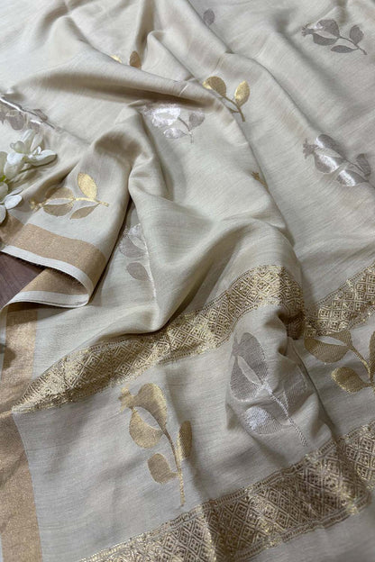 Dyeable Banarasi Handloom Pure Moonga Silk Sona Roopa Dupatta - Luxurion World